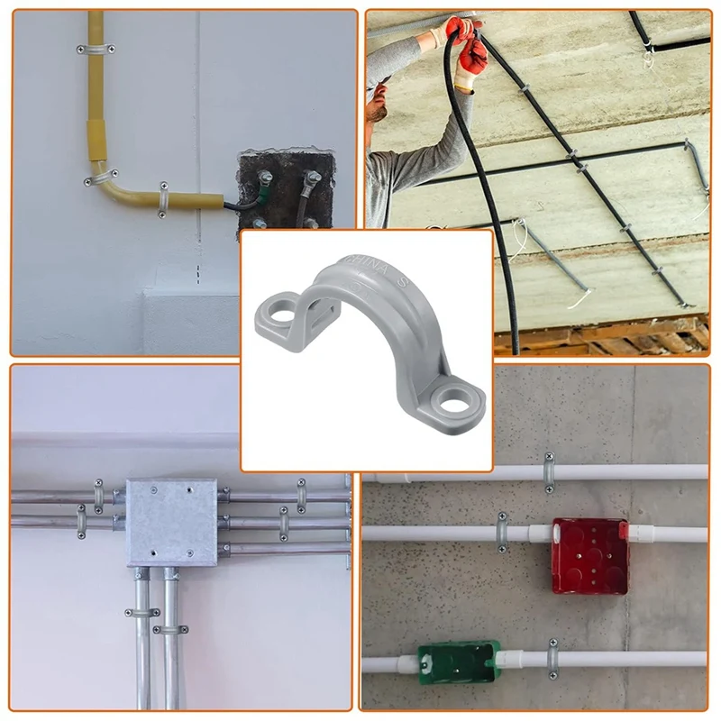 ABFB-PVC Pipe With Double Hole Plastic Conduit With Pipe Clamp Conduit Clamp U PVC Clip 2 Hole (50 Pieces)