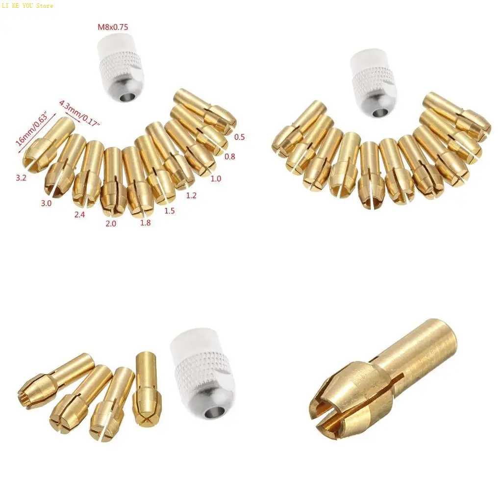 W3JE 10pcs Brass Drill Collet Bits для роторного инструмента 0,5-3,2 мм 4,3 мм хвостовика