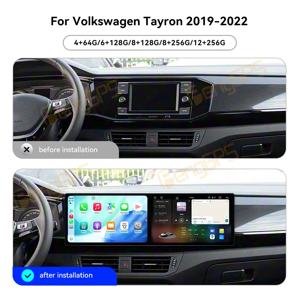 

Автомобильный радиоприемник CarPlay с двойным экраном 10,1 дюйма для Volkswagen Tayron X20 2019-2022, мультимедийный плеер с сенсорным экраном, навигация