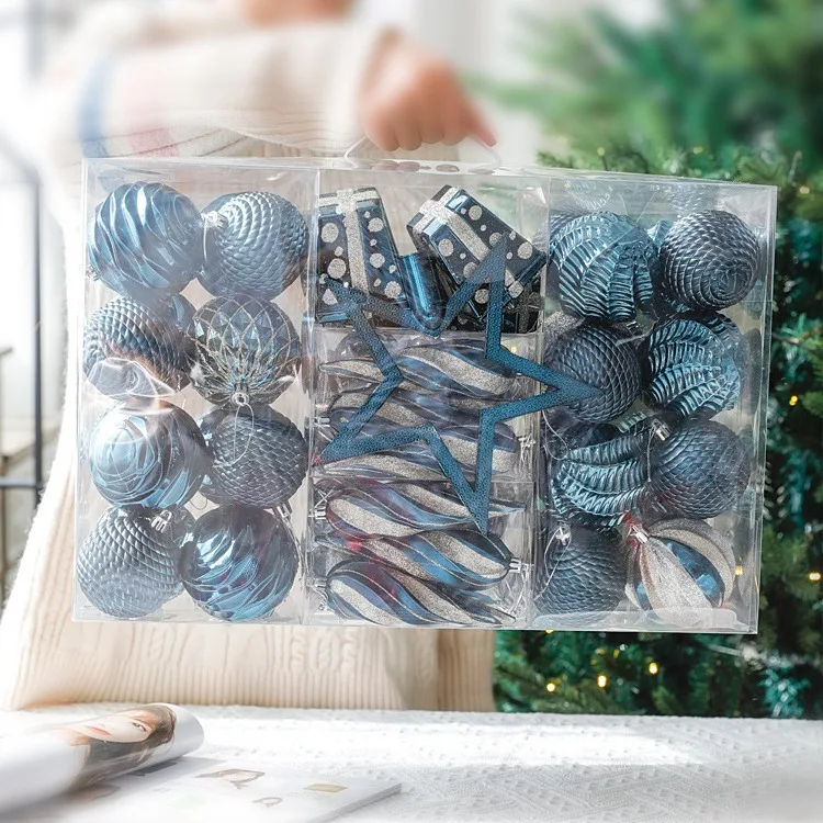 Christmas Ball Ornament Set Plastic Tree Topper Star Boxed Xmas Tree Accessories Home Party Decor