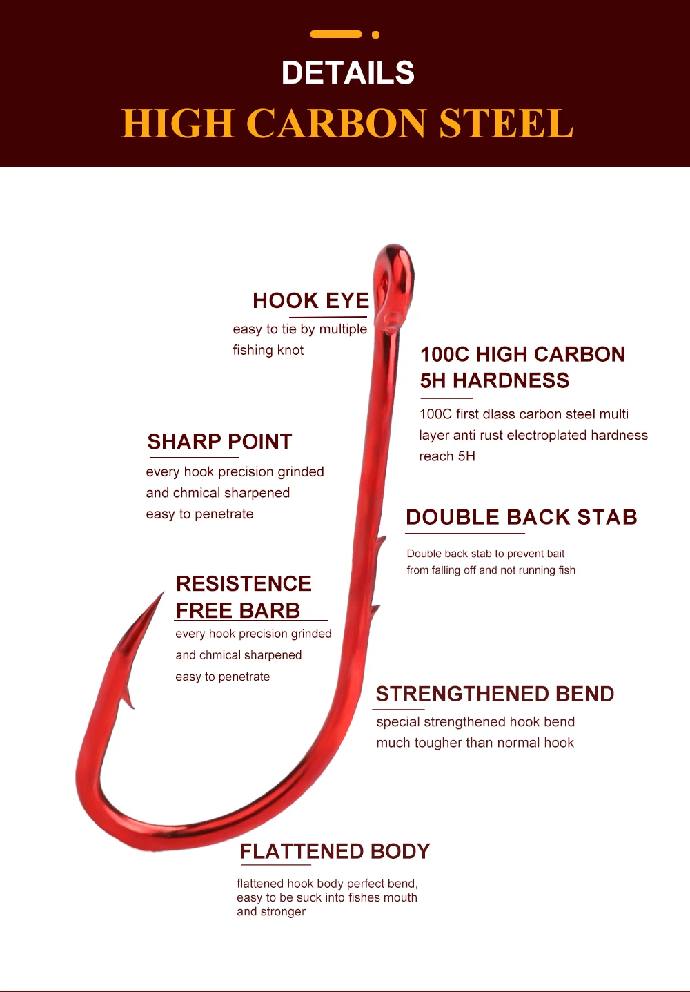 FTK Rote Angelhaken 1/0-10 # Meer Stacheldraht Angeln Lockt Schaft Schnabel Live BaitHolder Karpfen Angeln Jig Wurm Haken Zubehör Tackle – Detail 2
