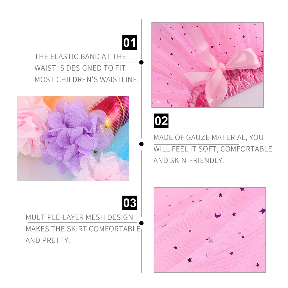 

1 Set Tutu Skirt For Kids Luminous Half-Length Mesh Soft Comfortable Gauze Layered Design With Hair Clip Colorful Party Costume