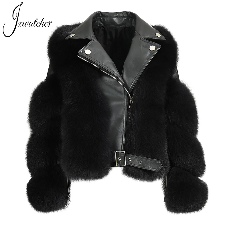 

Jxwatcher Super Hot Winter Women's Coat Genuine Sheepskin Coat With Real Fox Fur Ladies Fashion Fur Jacket Female Clothing New