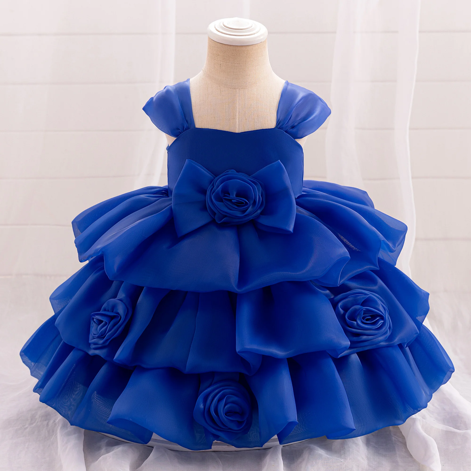 Flower Girls Wedding Rose Princess Party Dresses Baby Girl 1st Birthday Tutu Dress Toddler Summer Holiday Carnival Clothes Wear