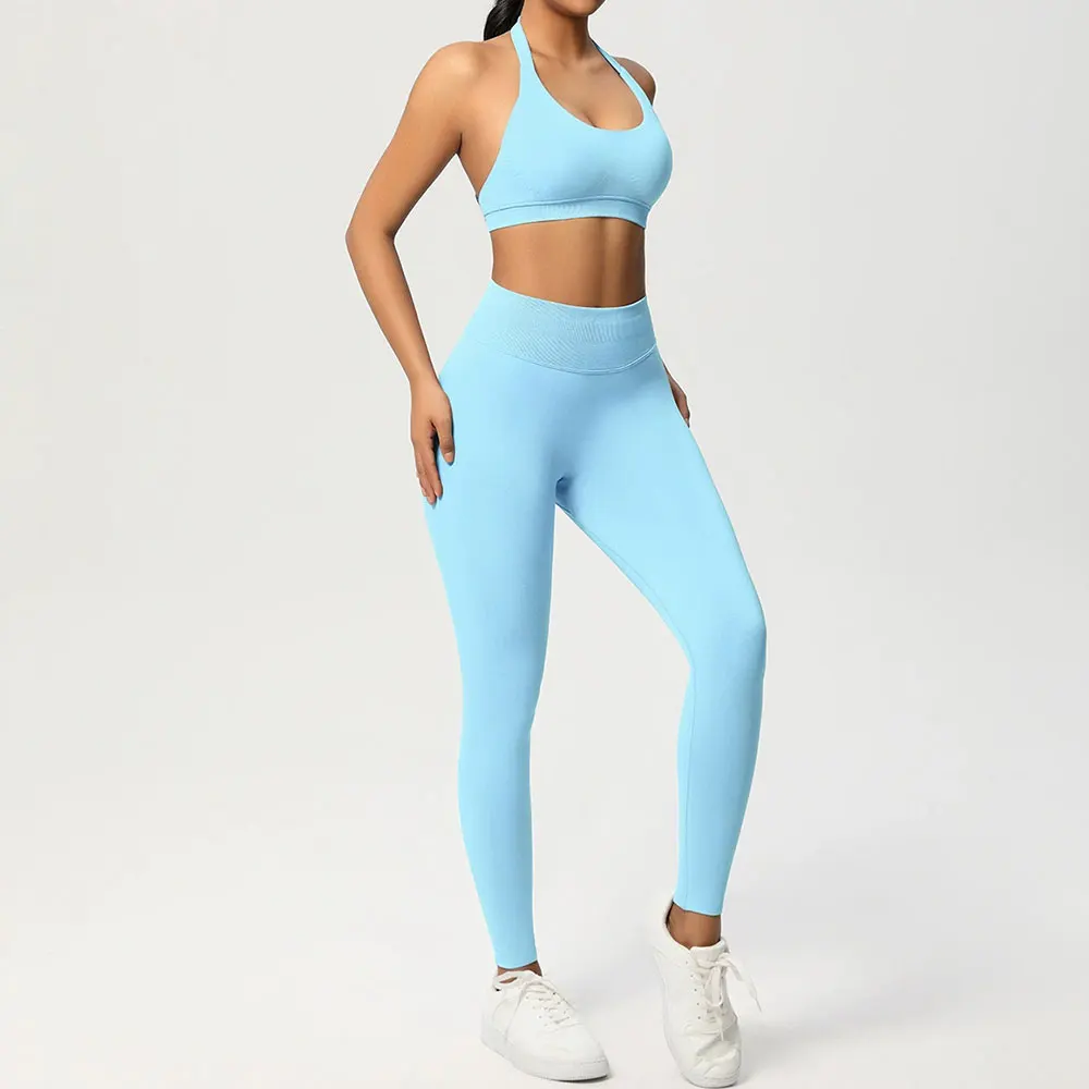 

Seamless Women Workout 2PCS Yoga Clothes Athletic Wear Bras Shockproof Running Leggings Gym Suit Push Up Sports Bra Clothing