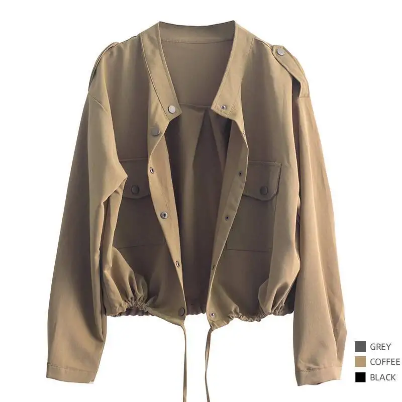 

Spring 2025 New Loose Salty Style Shirt Cardigan Women's Short Outerwear with Strap Waisted Single Button Design