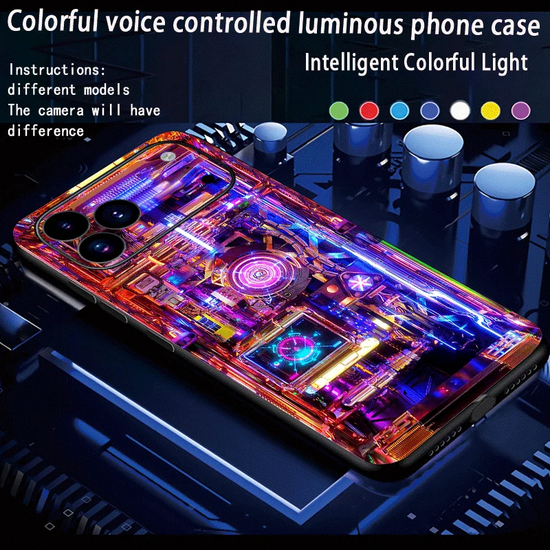 Luminous Glowing Phone Case For iPhone 18 Duo 17 16 15 14 Pro Max Plus 17e 16e 13 12 Mechanicaln Circuit Light Up Coque Funda
