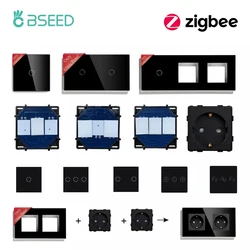 BSEED Zigbee 1/2/3Gang Smart Touch Switches Glass Panel EU Wall Socket Frames DIY Function Parts Tuya Smart Life App Control