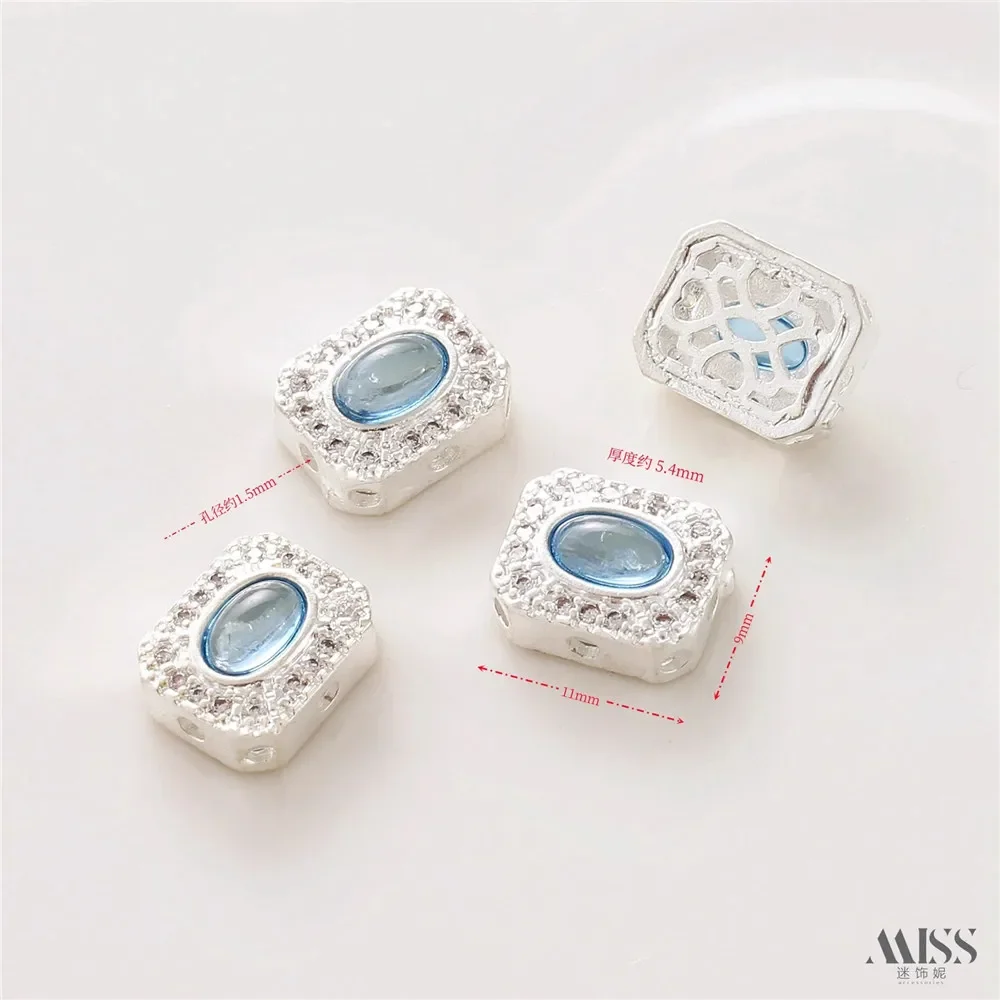 

Moonstone Imitation Jade Thick Plating Sterling Silver Color Hollow Bead Partition DIY Bracelet Necklace Beaded Accessories