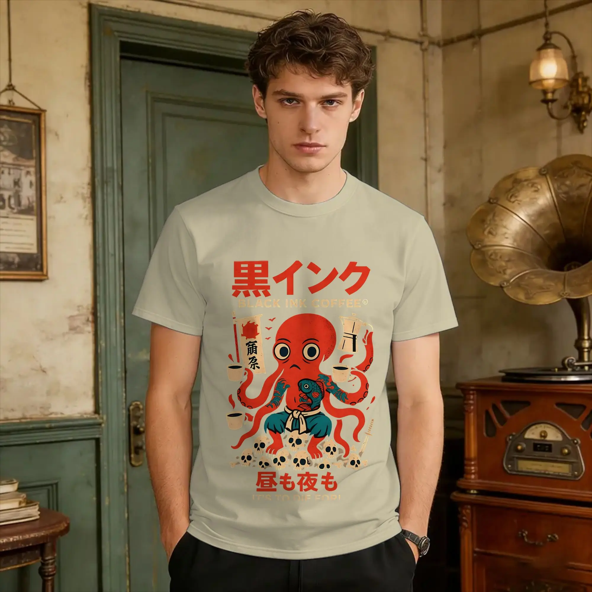 Oversized T-Shirt Osaka Drunken Octopus 100 Cotton T-Shirts Takoyaki Hipster Tshirt for Men's Summer Awesome Short Sleeve Tops