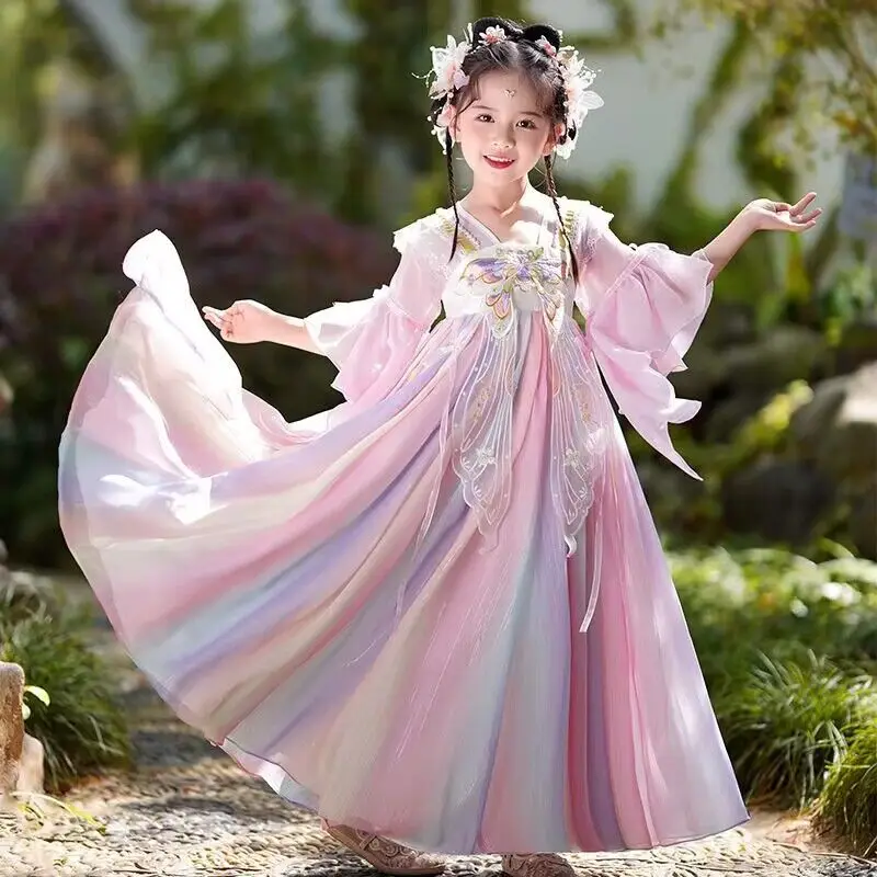 Chinese Hanfu Dress Girls Ancient Hanfu Children Carnival Halloween Cosplay Costume Colorful Hanfu Dress For Girls Kids 3-13Y