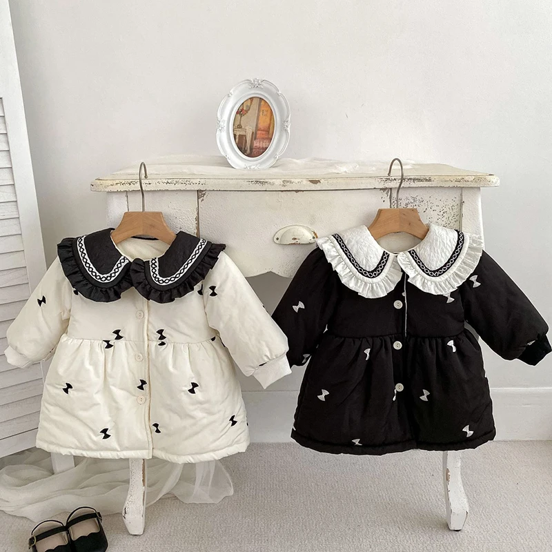 2024 New Winter Newborn Baby Girls Thick Coat Long Sleeved Embroidery Children Thick Warm Clothes Toddler Baby Girl Jacket