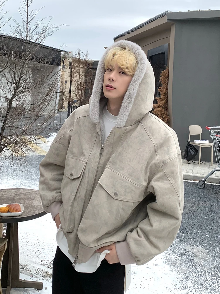 

Зимняя мужская хлопковая куртка с капюшоном на подкладке, свободная посадка, винтажная модная верхняя одежда Cleanfit Marble Mountain Eagle