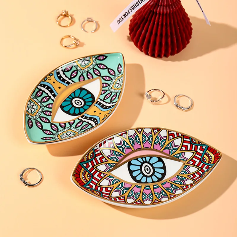 Turkish Evil Eye Tray Ceramic Jewelry Tray Trinket Dish Rings Earrings Necklaces Dish Decorative Plate Bowl Home Decor Lucky Eye