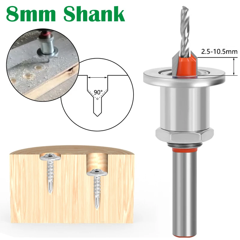 조정 가능한 카운터싱크 드릴, 목공 리미트 드릴, 목공 밀링 커터, 나사 추출기, 8mm 생크 카바이드, 2.8-4.0mm, 1PC