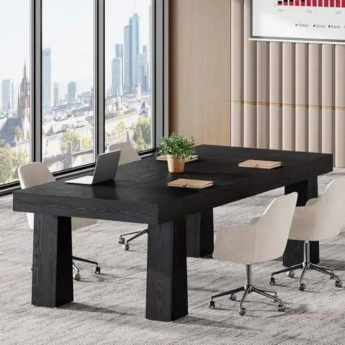 5ft Conference Table, Heavy Duty Rectangular Modern Industrial Meeting Table with 4 Tapered Legs for Office, Black