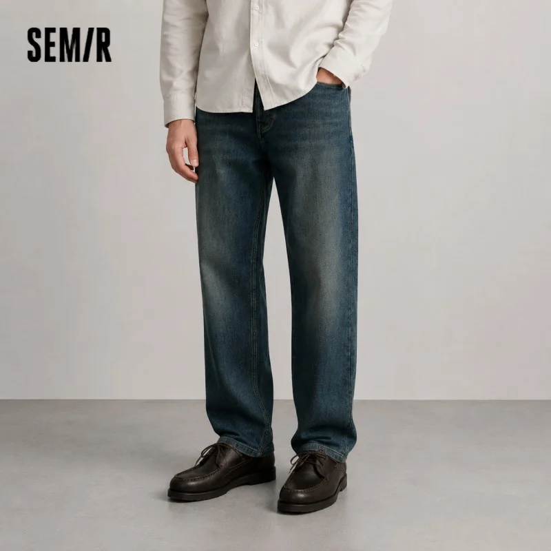 Semir Jeans Men 2024 Winter New Classic Commuting Tapered Pants Frayed Long Pants