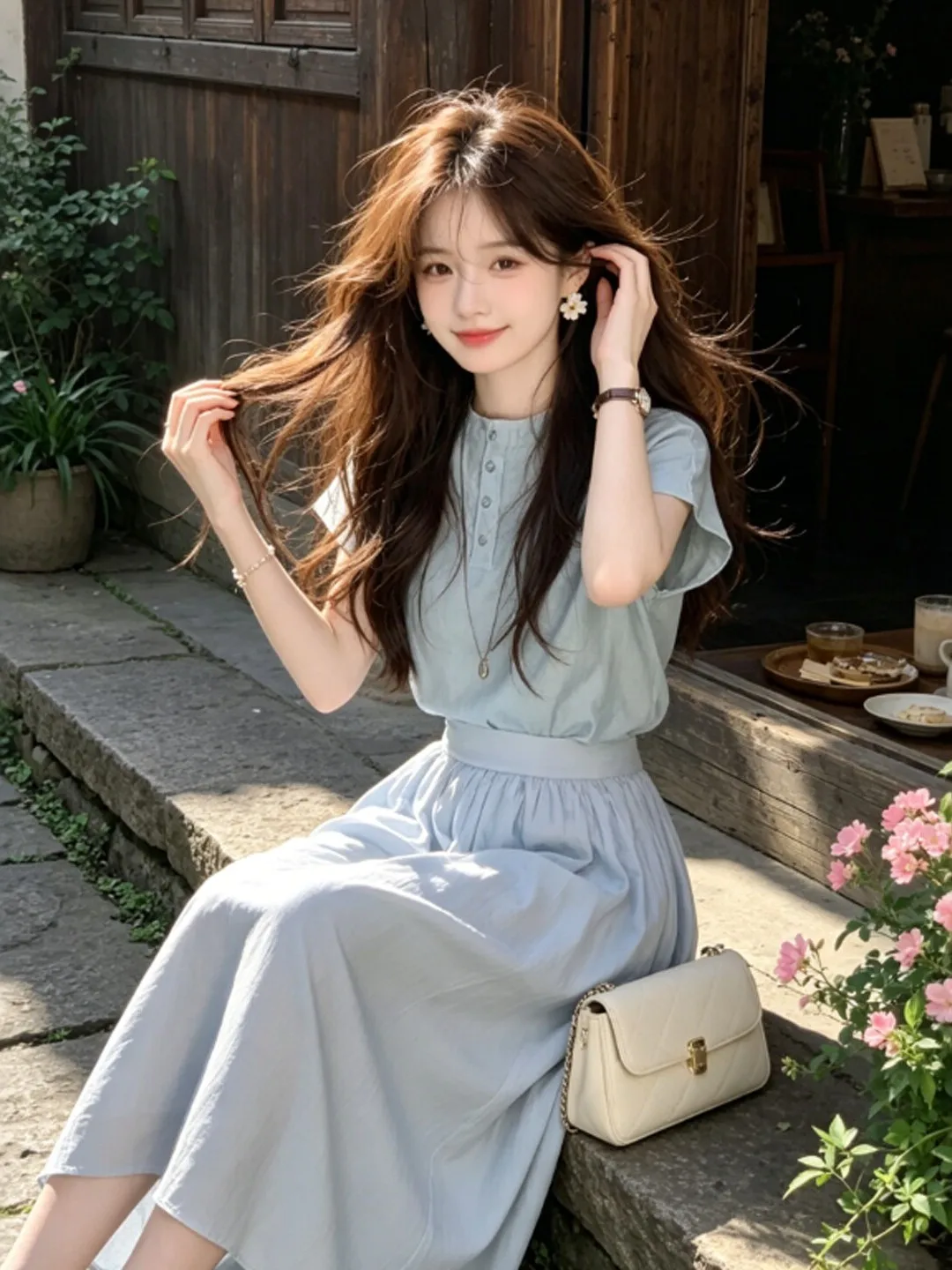 

Gentle Wind Beautiful Top Skirt Set Elegant Summer Outfit Comfortable Cotton Material V-Neck Sleeveless Slim Fit round Dot Pa...