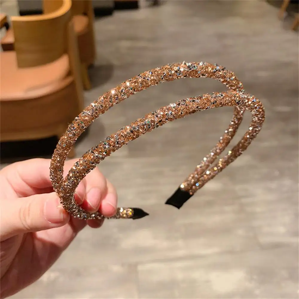 Rhinestone Pearls Hair Hoop For Girls Beaded Head Bezel Hairband Thin Alloy Headband Headwear Women Hair Accessories