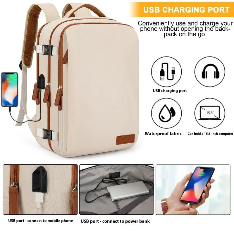 Travel Backpack 40x20x30 Cabin Plane Waterproof Expandable Weekender Laptop With USB Port Ryanair Carry-On Women Men Backpack