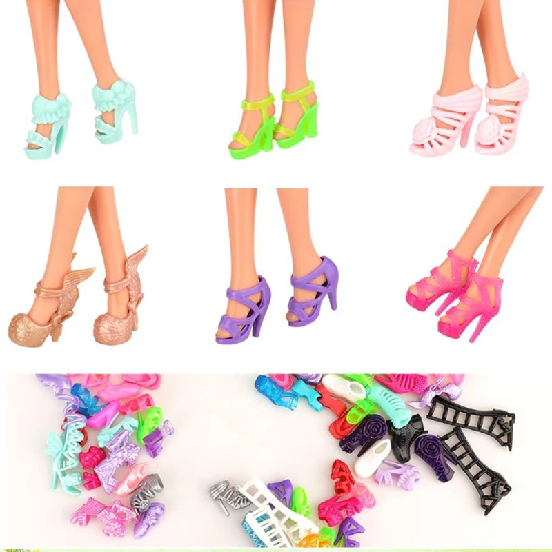50 paar poppenschoenen hoge hak schoenen pop laarzen platte schoenen set voor 11,5 inch meisjespoppen verschillende verschillende verschillende kleuren mode schoenen