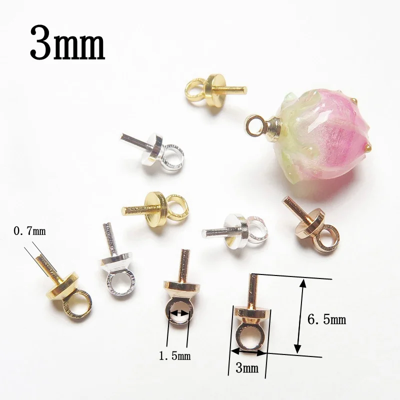 100 stücke 3mm 4mm Gold/Silber Farbe Kupfer Metall Augen Bail Top Gebohrt Anhänger Pin Kautionen Haken für DIY Anhänger Schmuck Machen – Detail 1