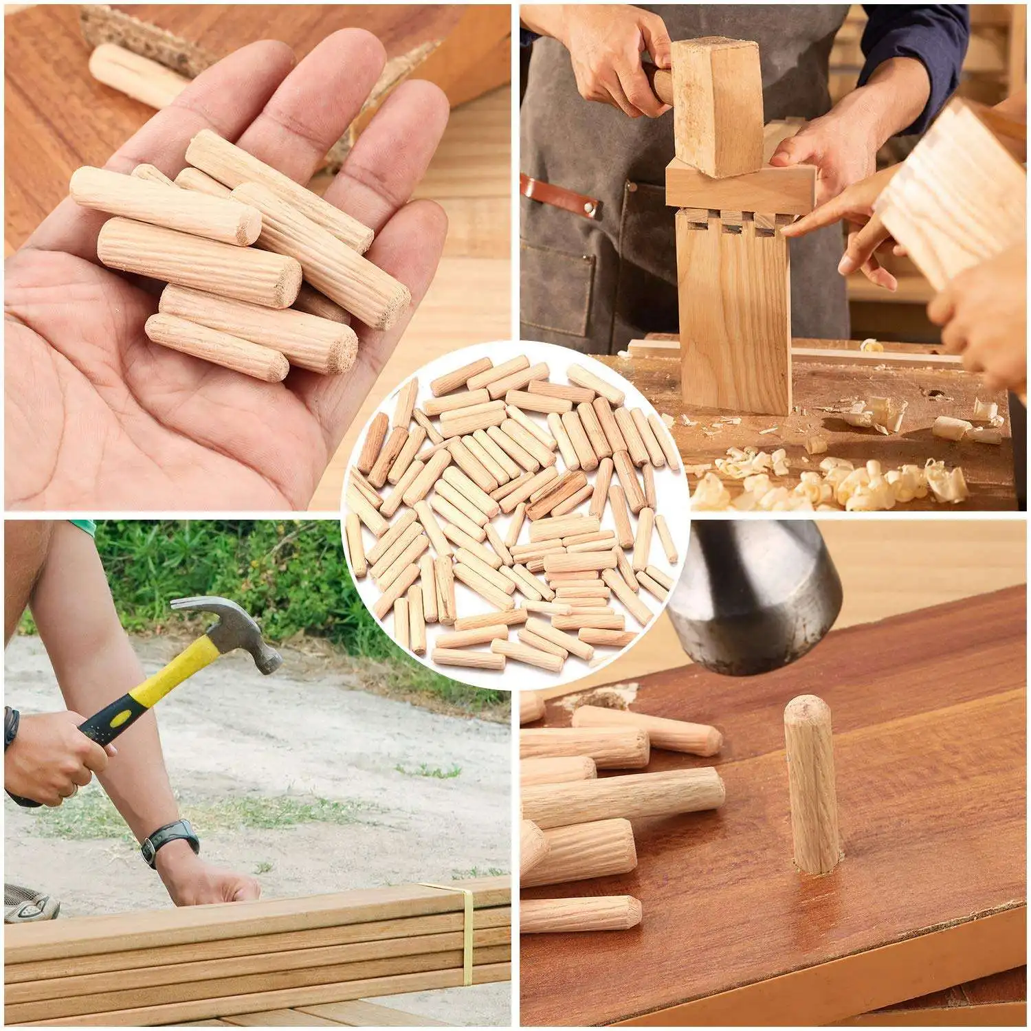 

ABJO-400Pcs Wooden Dowels Assorted, 6Mm 8Mm 10Mm Wood Plugs Dowel Rods, Woodwork Pins Tapered For Grooved Fluted, Carpentry