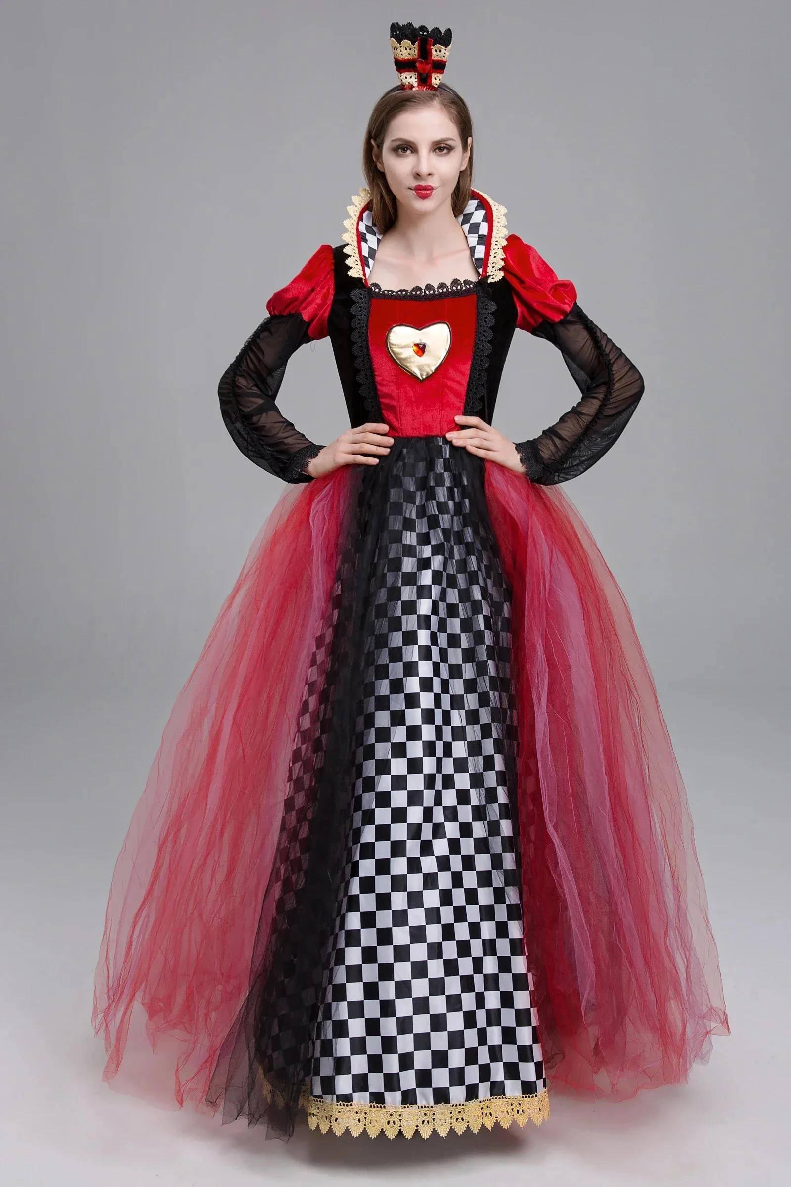 

Halloween Classic Fairy Tale Alice Red Queen Of Hearts Carnival Costume Stage Performance Princess Role Play Parent-child Masque