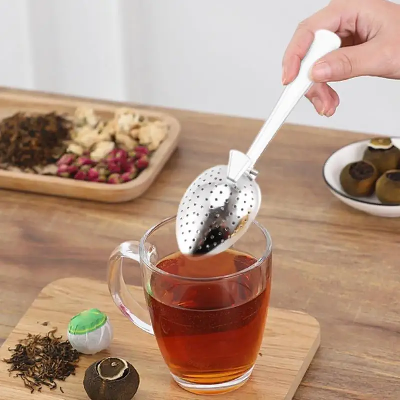 Tea Strainer Spoon Snap Ball Tea Strainer Stainless Steel With Long Handle Fine Holes Tea Interval Diffuser Steeper For Home