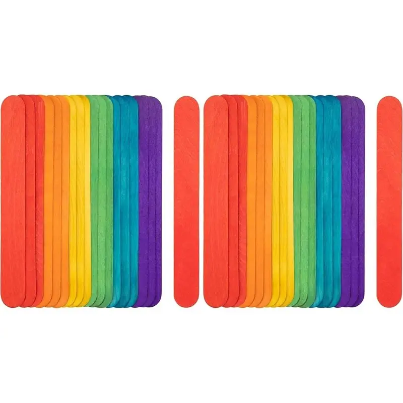 [ABFI!】 Extra Large 8 Inch Colored Jumbo Craft Sticks-100 PCS Rainbow Wooden Popsiclesticks Sticks In Premium Wood