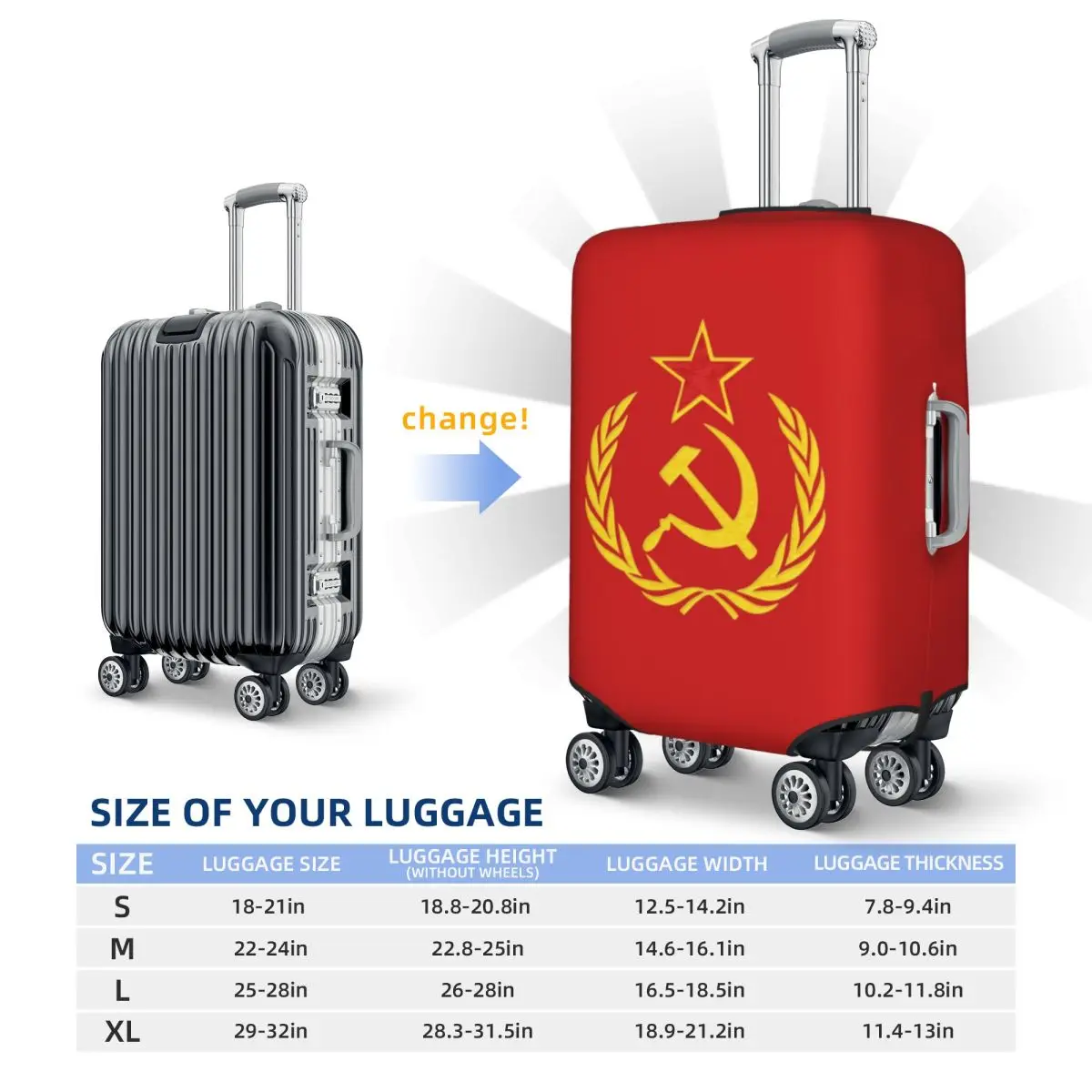 Custom Cute USSR Hammer And Sickle CCCP Russian Soviet Flag Luggage Cover Protector Dust Proof Travel Suitcase Covers