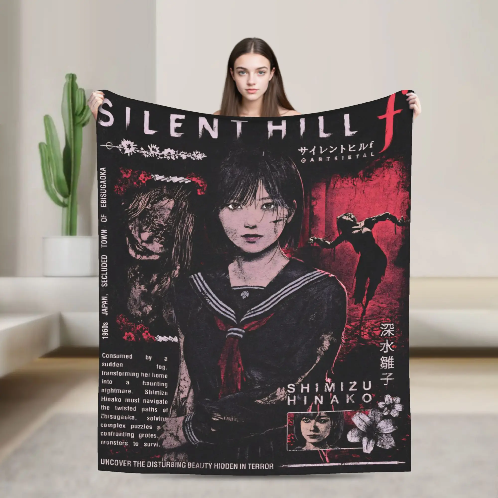 Mantas con póster de Silent Hill F, juego de terror de Silent Hill, ropa de cama de felpa con gráfico suave y cálido, funda de cama de franela para exteriores