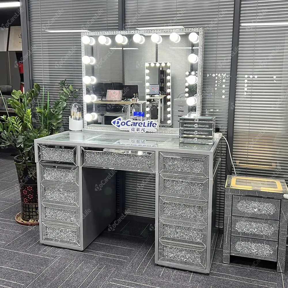 Crushed Diamond Bling Vanity Table with LED Lighted Mirror Glam Bedroom  Furniture Makeup Desk Stylish Home Dressing Table - AliExpress 1503