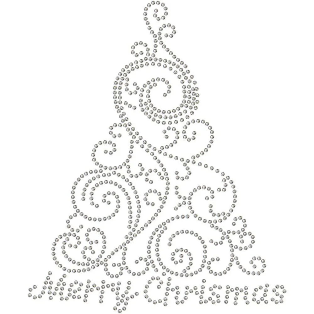 CURLY ต้นคริสต์มาส Rhinestonet เหล็กบน Transfer 11.7x8.3 นิ้วความร้อน Transfer Decal Bling คริสตัล Patch CLEAR ทําชุด