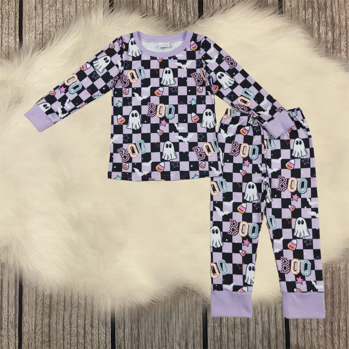 

Toddler Children Halloween Ghosts Candy Set Baby Girl Shirt Sleepwear Kids Infant Pants Girls Plaid Pajamas Outfit Wholesale