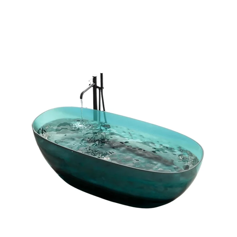 Independent integrated oval household bathtub, crystal color transparent resin double bathtub