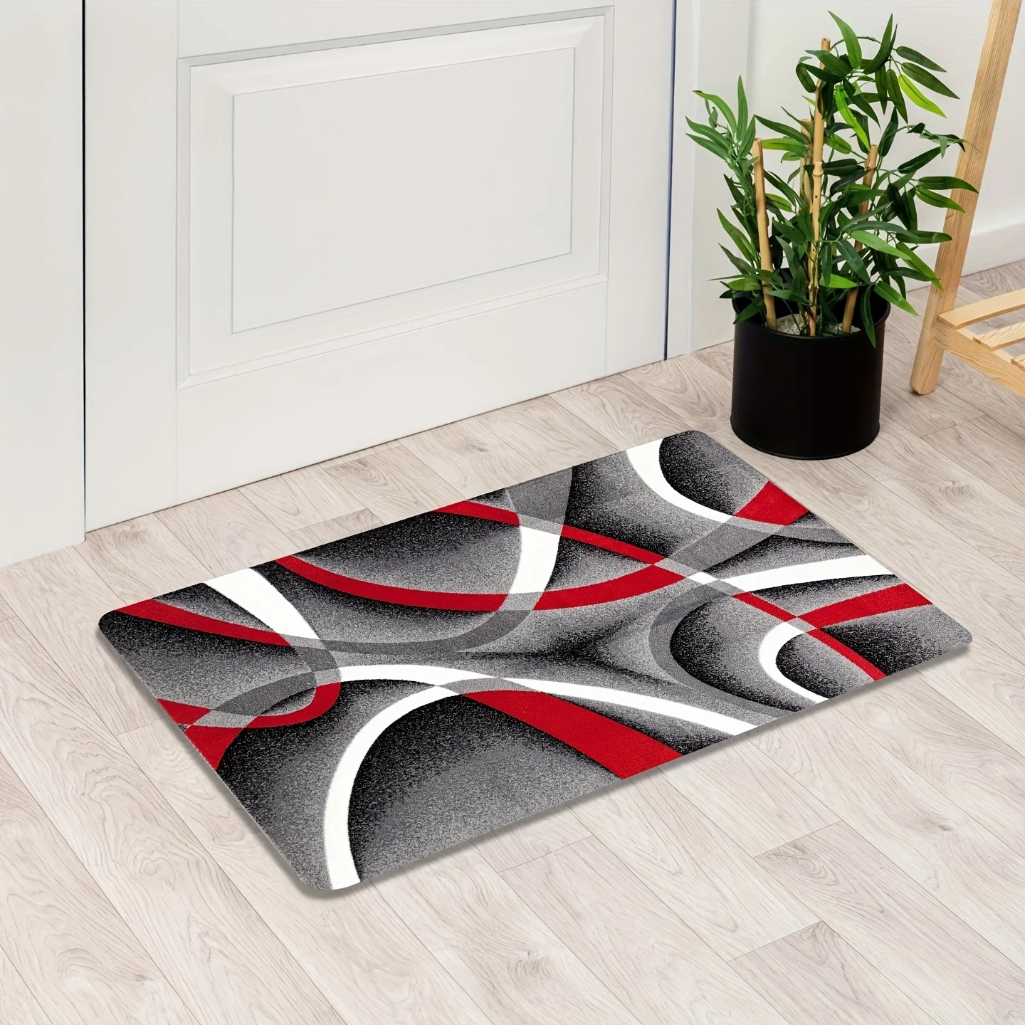 Alfombra Persa Gris Roja Moderna Abstracta para Sala de Estar, Dormitorio, Cocina, Comedor, Lavable, Decoración del Hogar