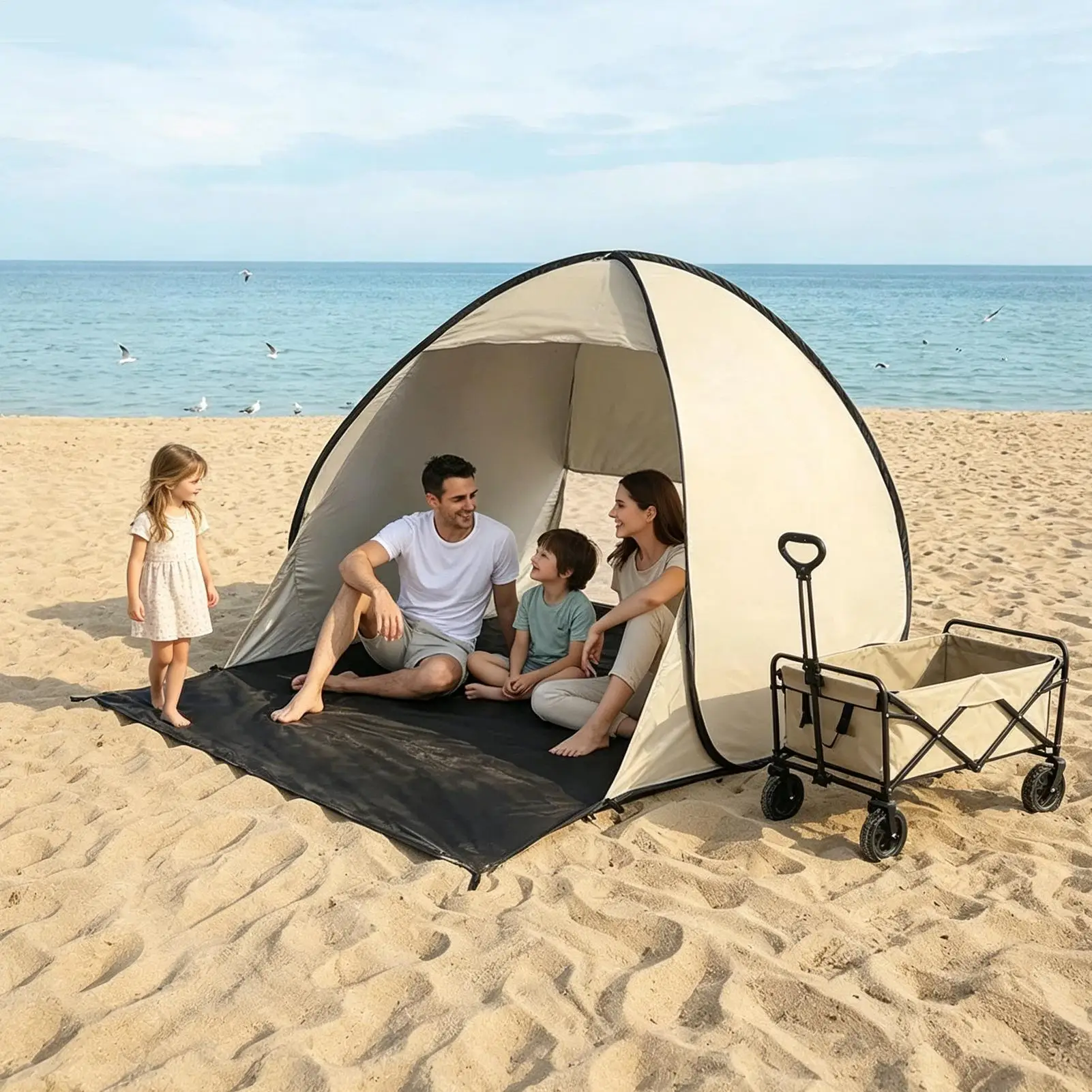 Tragbarer Strand-Sonnenschutz, atmungsaktiver tragbarer Sonnenschutz, automatisch zusammenklappbares Zelt für 2–3 Personen, für Mädchen, Familienausflüge, Angeln