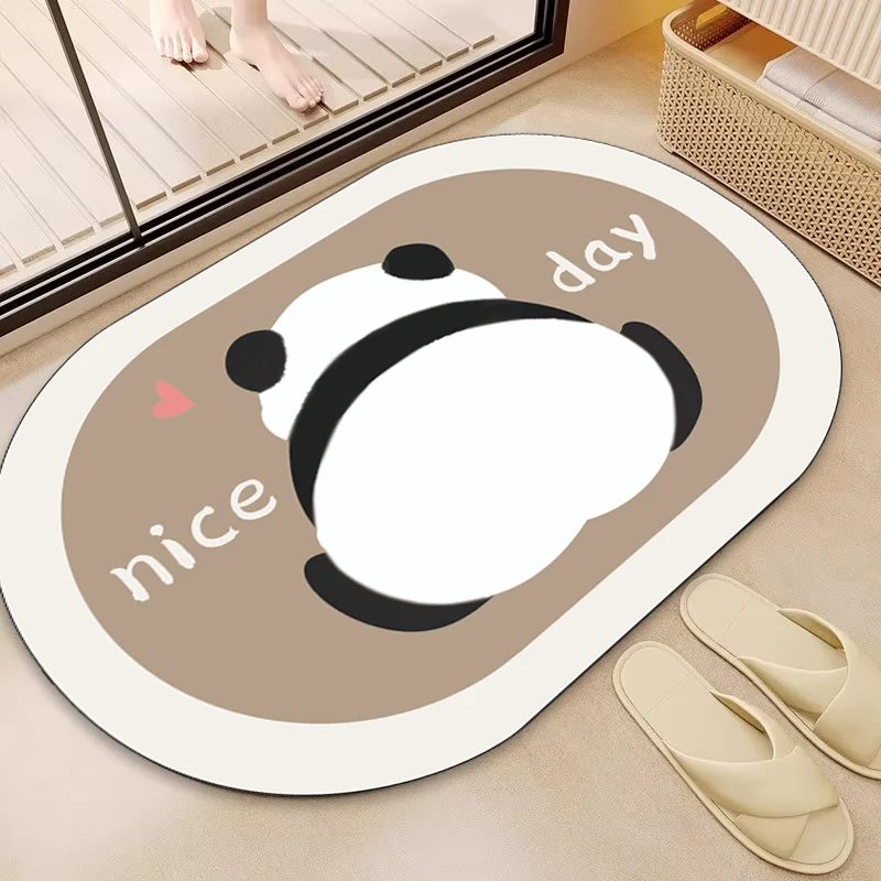 Yan Cartoon Panda Bathroom Imitation Cashmere Floor Mat, Toilet Door Carpet Door Mat, Absorbent Anti-Slip Mat, Toilet Floor Mat