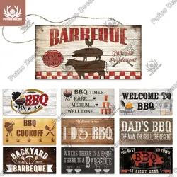 Putuo Decor BBQ Sign Wooden Signs Barbecue Wood Plaque for Gift Home Kitchen Backyard Wall Decoration Grill Decorative Plates