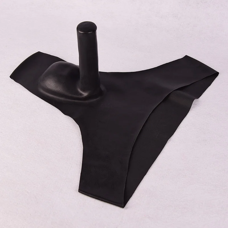 Sexy Latex Briefs Fetish with Sheath Penis Condom Transparent and Black Underwear Short Pants for Men