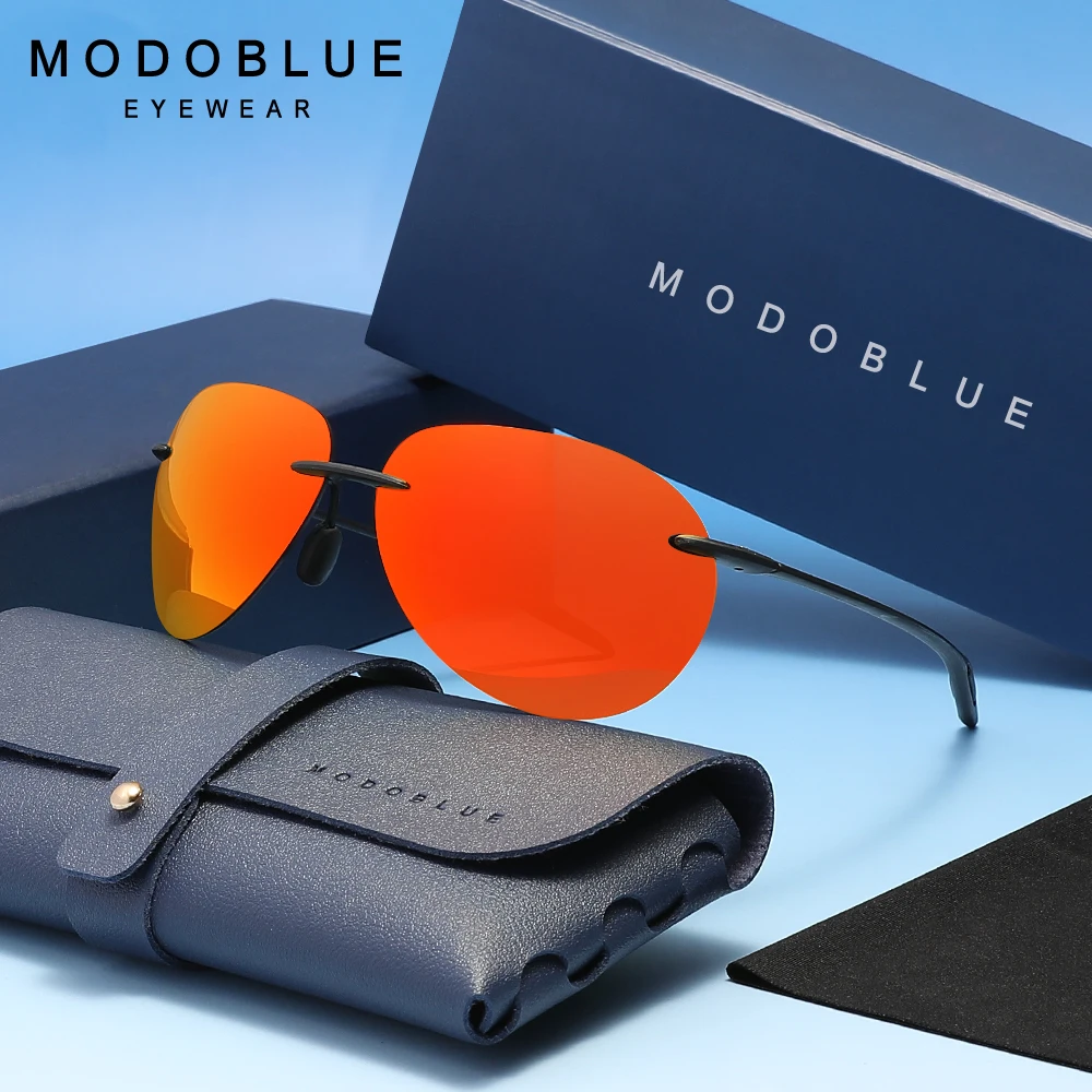 

MODOBLUE Ultralight Rimless Pilot Sunglasses Men Women Mirror Lens Sun Glasses UV400 For Holiday Golf De Sol