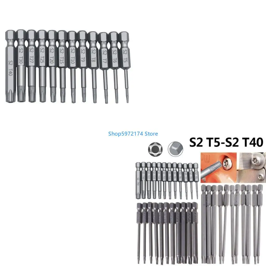 Y3NB 11/12pcs Tamper Proof Security Drill Bit Set Torx Screwdriver Flat for Head 1/4