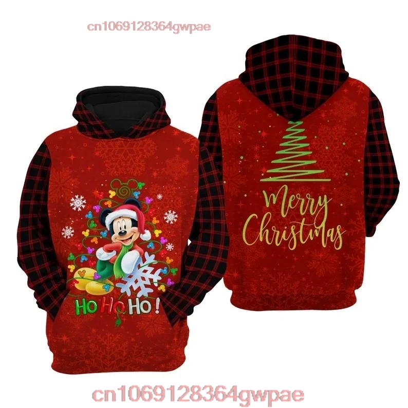 Mickey Mouse Red Christmas Hoodie Disney Sweatshirt/Hoodie/Fleece Jacket Stylist Unisex Cartoon Graphic Outfits Men Women