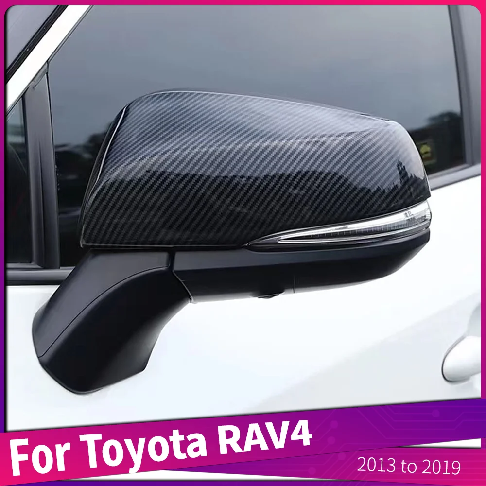 

For Toyota RAV4 2013 to 2019 ABS Carbon Fiber Style Rear View Mirror Trim Cover Frame Auto Accessories