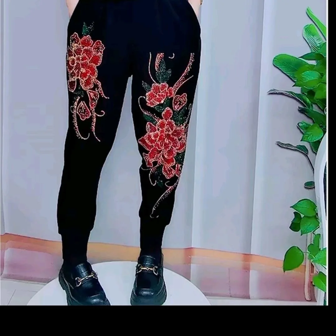 

Autumn Women Rhainestones Pants Shiny Bling Bling Sweatpants Woman