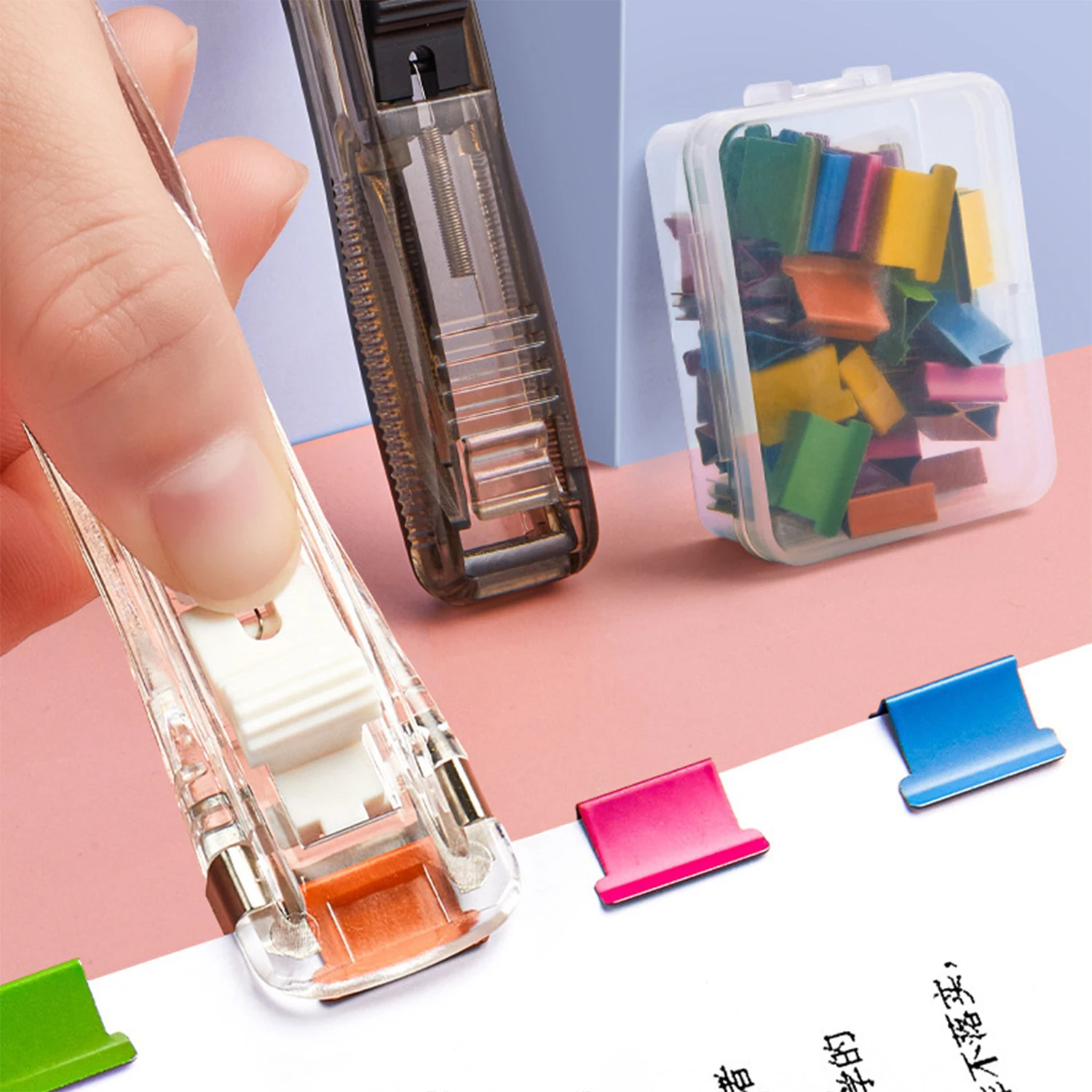 Mini Traceless Reusable Hand Clamp Push Stapler Paper Book File Office School Student Binder Binding Tools Supplies Accessories