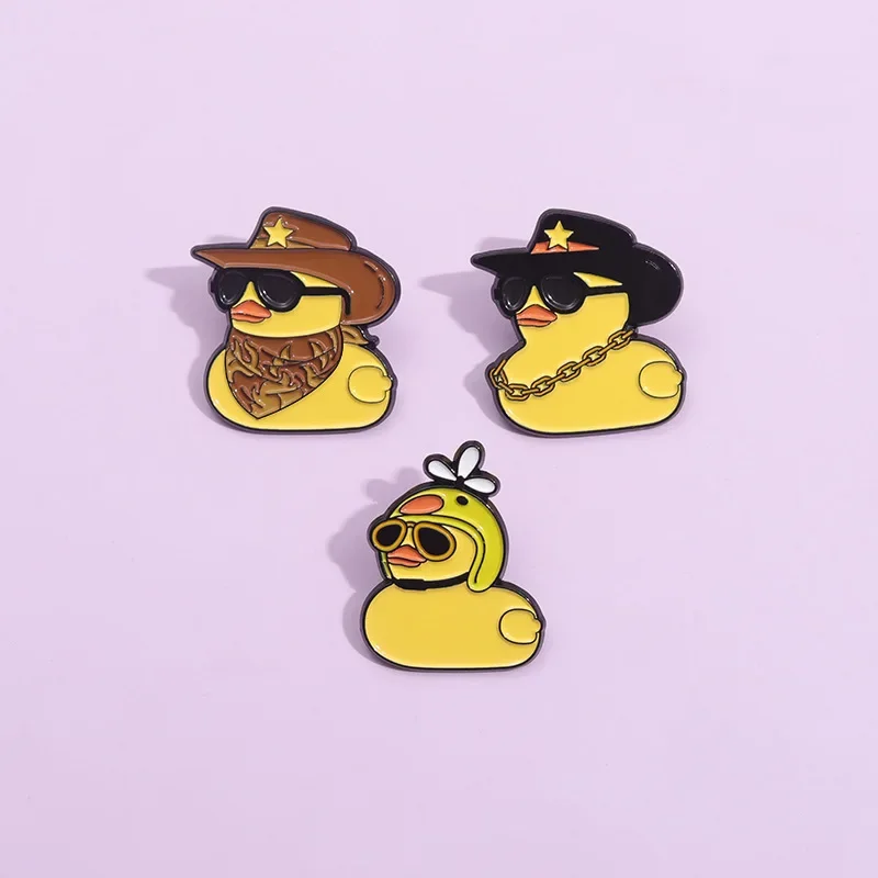 Cowboy Travel Animal Enamel Pins Cool Yellow Duck Brooches Lapel Badges Animal Decoration Jewelry Gift for Friends