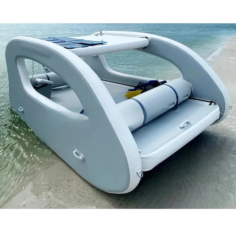 

4.5m Inflatable Electric Boat Solar Sustainable Inflatable House Boat With Solar Panel for Water Play
