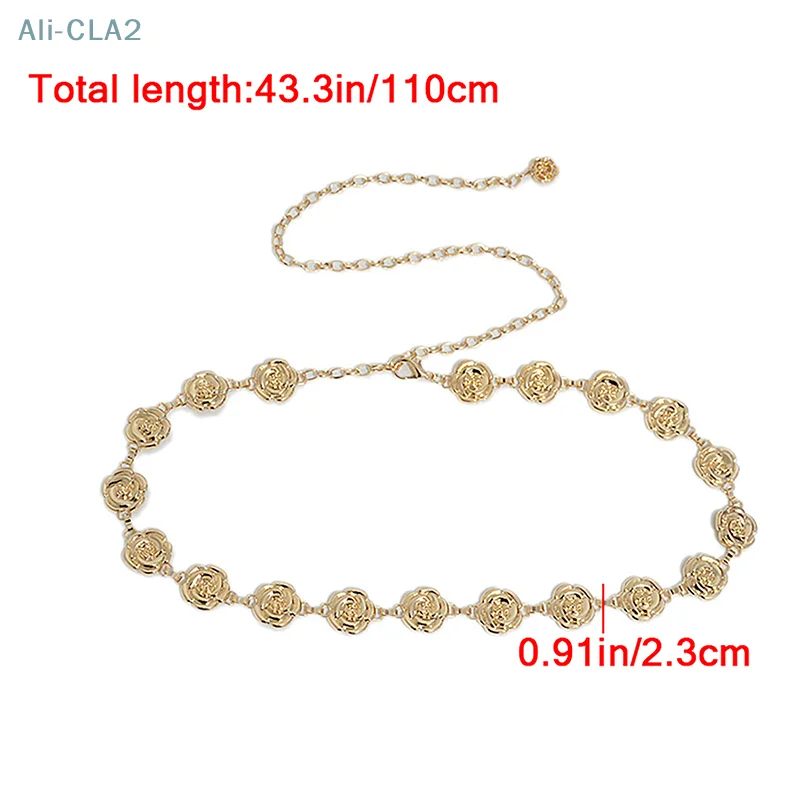 1Pc Gold Silber Farbe Rose Kette Gürtel Frauen Mode Metall Dünne Glänzende Blume Gürtel Weibliche Jeans Kleid Dekoration Gürtel